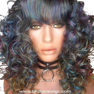 NEW! Calixa aqua rainbow colored lace front wig